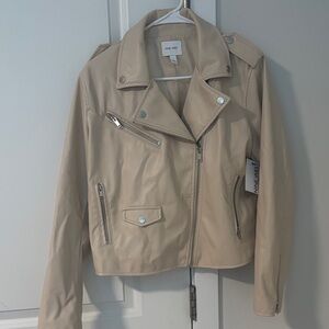 Nine West Tan Leather Biker Jacket